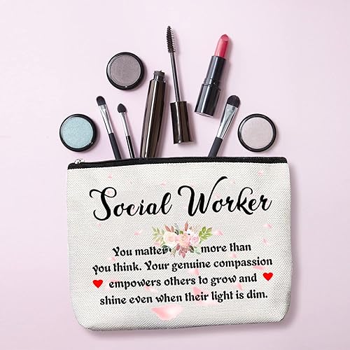 Miniatura 8 de Juego de regalo para trabajador social, llavero y bolsa de maquillaje para mujeres, regalos de cumpleaños para trabajadores sociales, Blanco