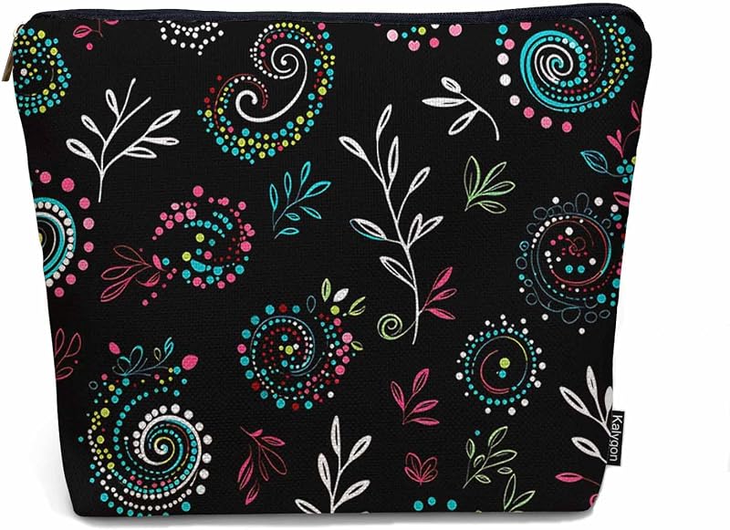 Necessaire Kalygon Paisley Flower com zíper, em flax, 23 x 18 x 0,51 cm