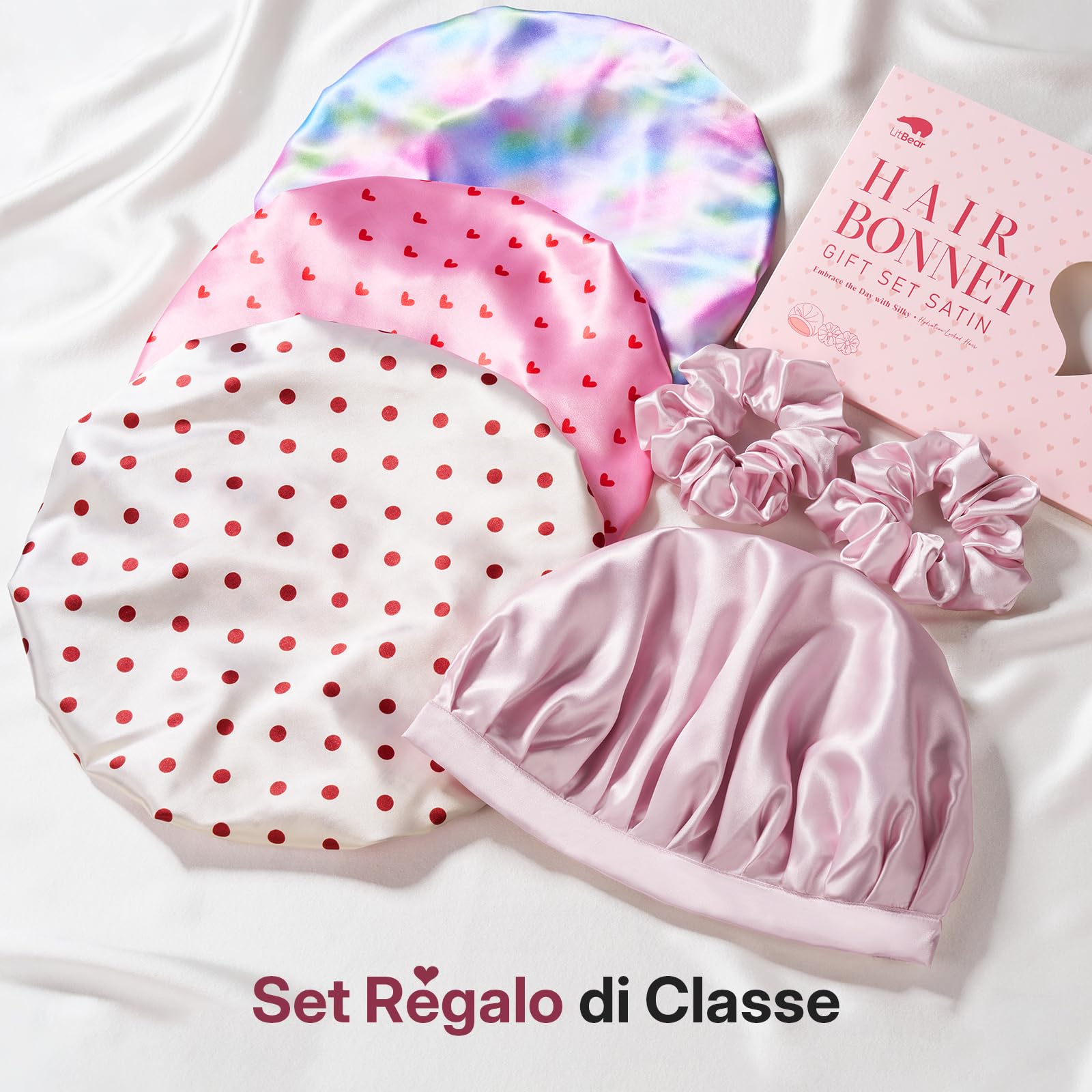 LitBear Cappello da notte da donna per dormire, regolabile a doppio strato di raso con elastici per capelli naturali ricci