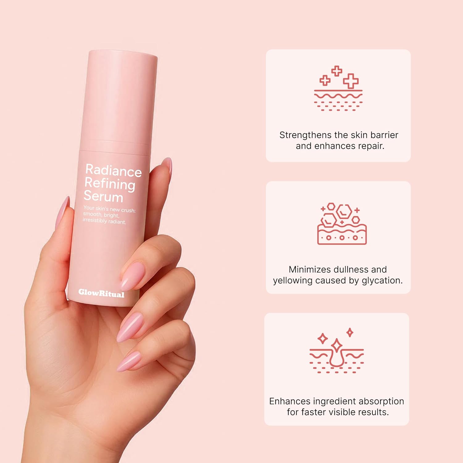 GlowRitual Radiance Refining Serum - Face Serum with Ectoin & Peptides - Calms Visible Redness & Brighten Skin - Wrinkle & Pore Care for Sensitive Skin - Helps Support Skin Barrier, 2Pack