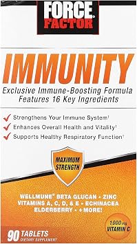 Force Factor Immunity, Immune Support Booster with Elderberry and 1000mg of Vitamin C, Plus Vitamin D, Zinc, Probiotics, Quercetin, Antioxidants, and Echinacea for Immune Health Defense, 90 Tablets