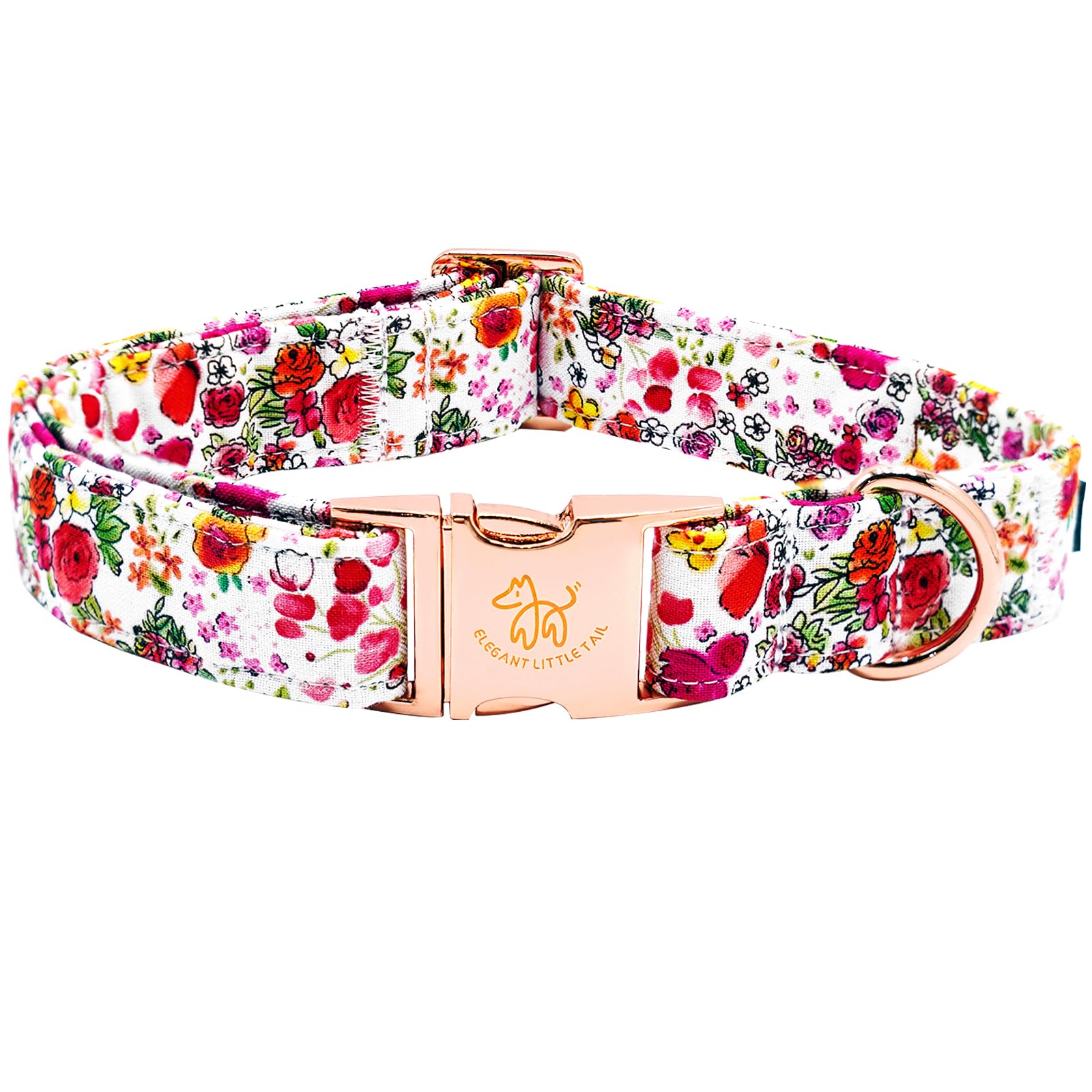 Elegant little tail Dog Collar, Floral Print Pet Collar Summer Puppy Cotton Durable Dog Collars Metal Buckle Collars for Small Medium Large Dogs