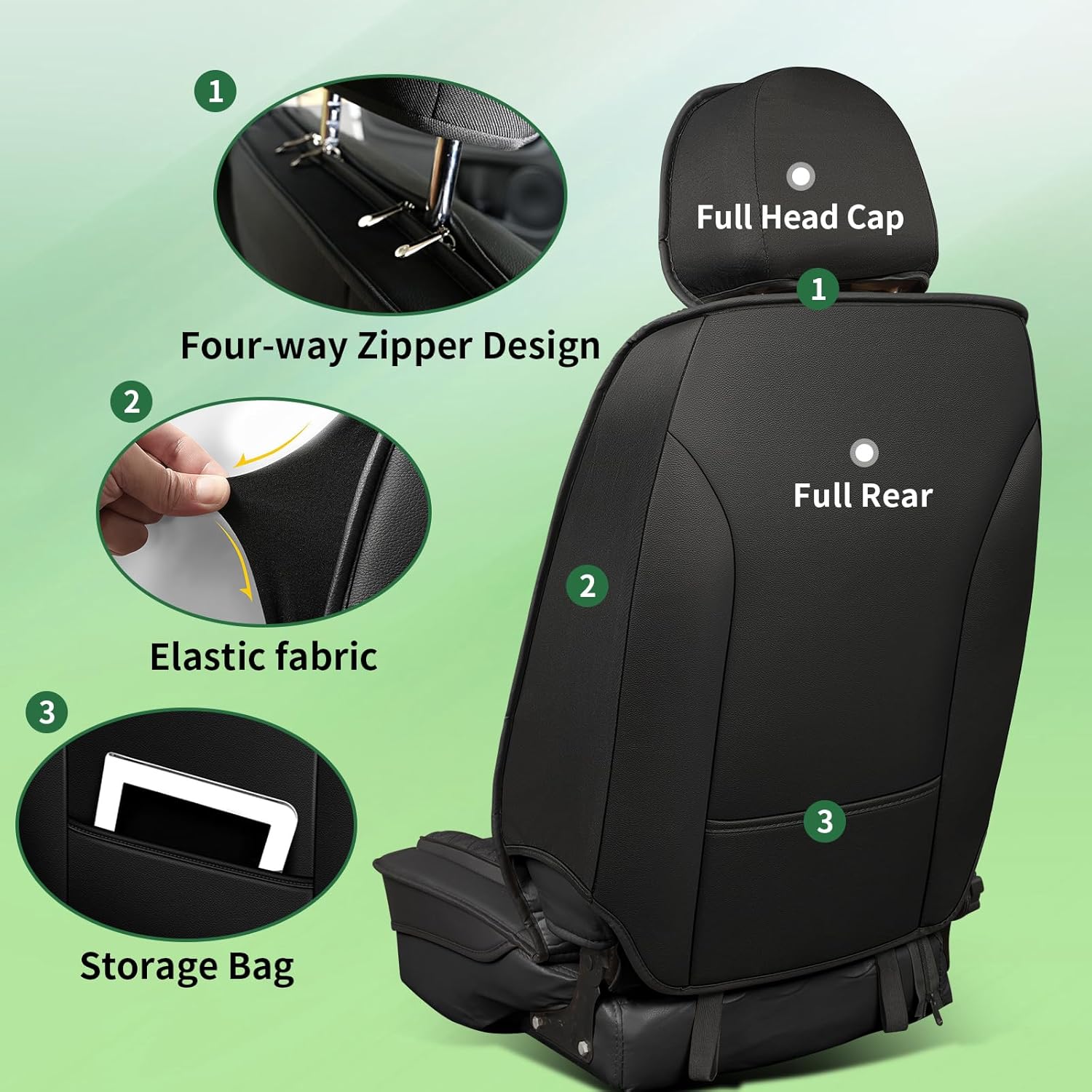 YORKENIC Fit for GMC Sierra Seat Covers Front Set 2013-2023 2024 2025 : Breathable Leather Car Seat Covers Compatible Airbag (2 Front Set, Black)