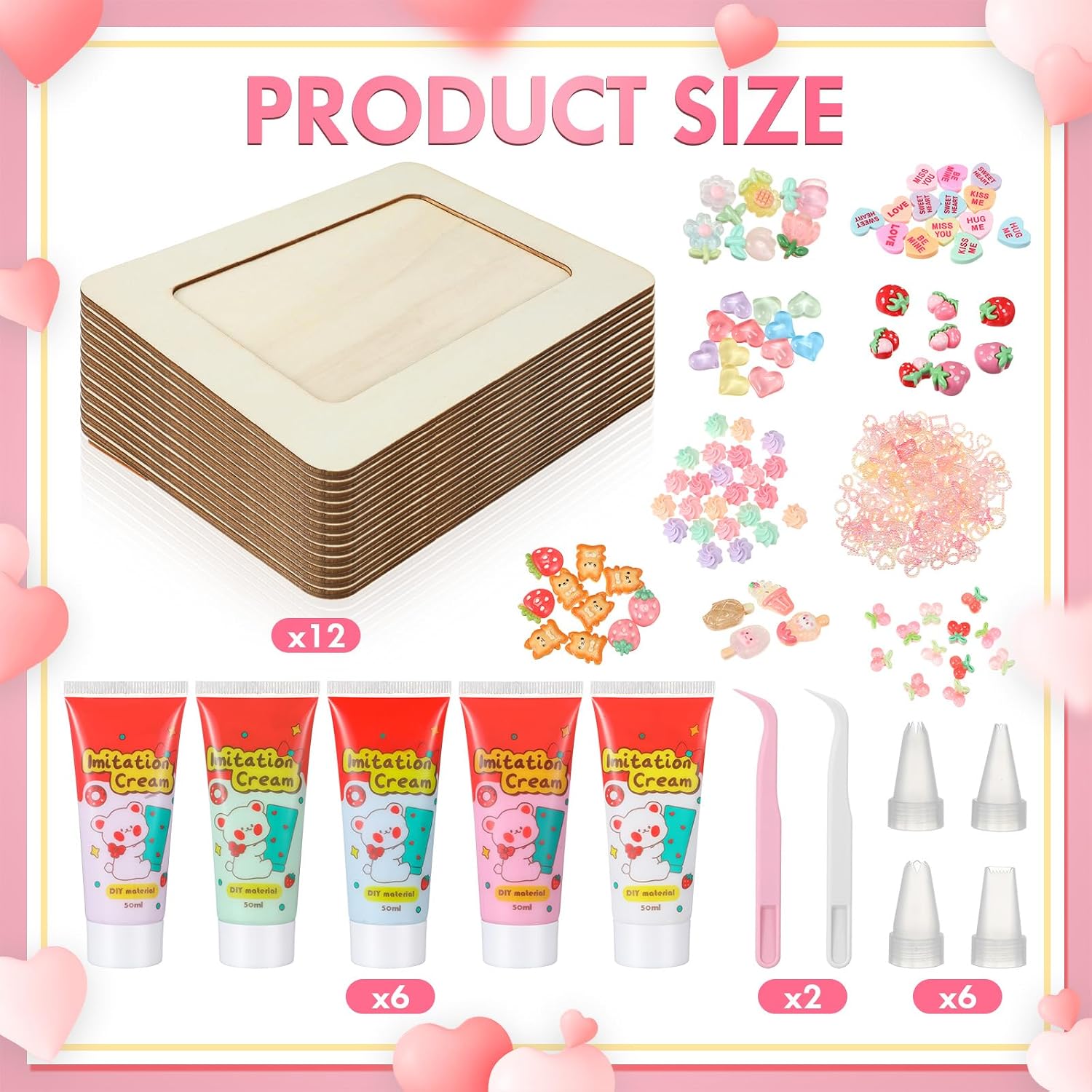 BrightRow 106 Pcs Valentines Picture Frame Craft Kit for 4" x 6" Photos Painting 12 Galentines Unfinished DIY Wooden Craft Photo Frames with DIY Tools Set Various Beads Kit for Gift Party Decoration