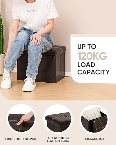 Miniatura 16 de B FSOBEIIALEO Otomana de almacenamiento con cuero sintético plegable pequeño reposapiés cuadrados mesa de café negro 11.8 x 11.8 x 11.8 pulgadas