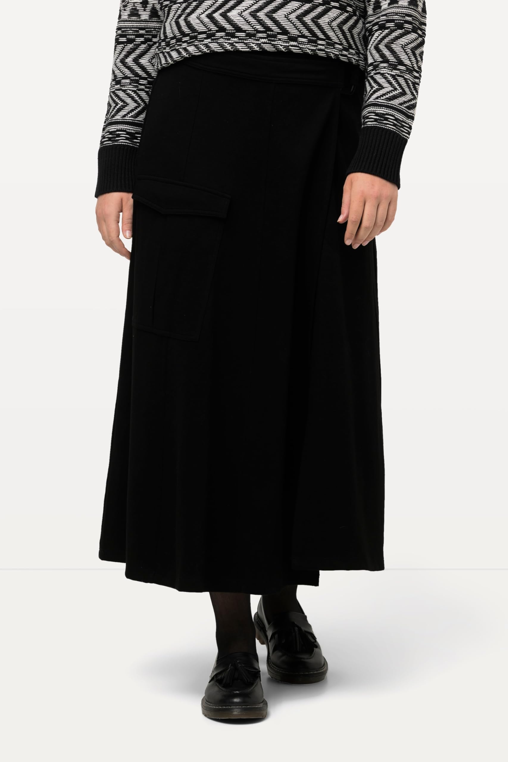 Ulla Popken Femme Grandes Tailles Jupe Portefeuille en Jersey Point de Rome, Style Militaire, Coton Bio 822148