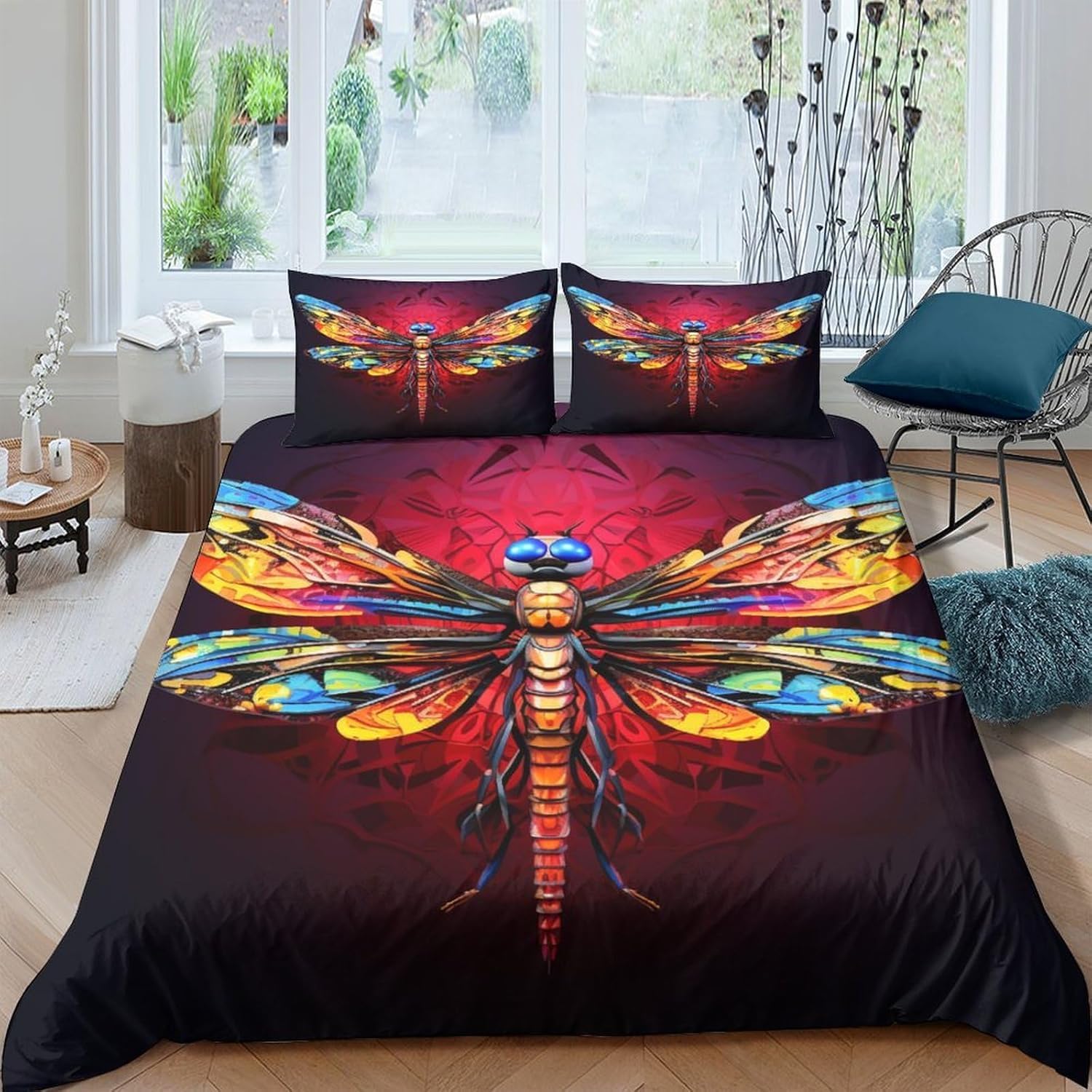 Housse de couette libellule 260x230 cm avec 2 taies d'oreiller microfibre