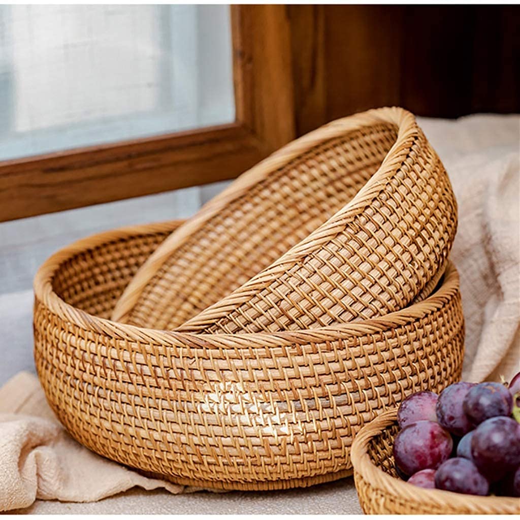 Cestas De Pan Hechas A Mano, Cestas Tejidas De Mimbre, Pan, Frutas, Verduras, Aperitivos, Cestas Para Servir, Mesa De Restaurante-26cm