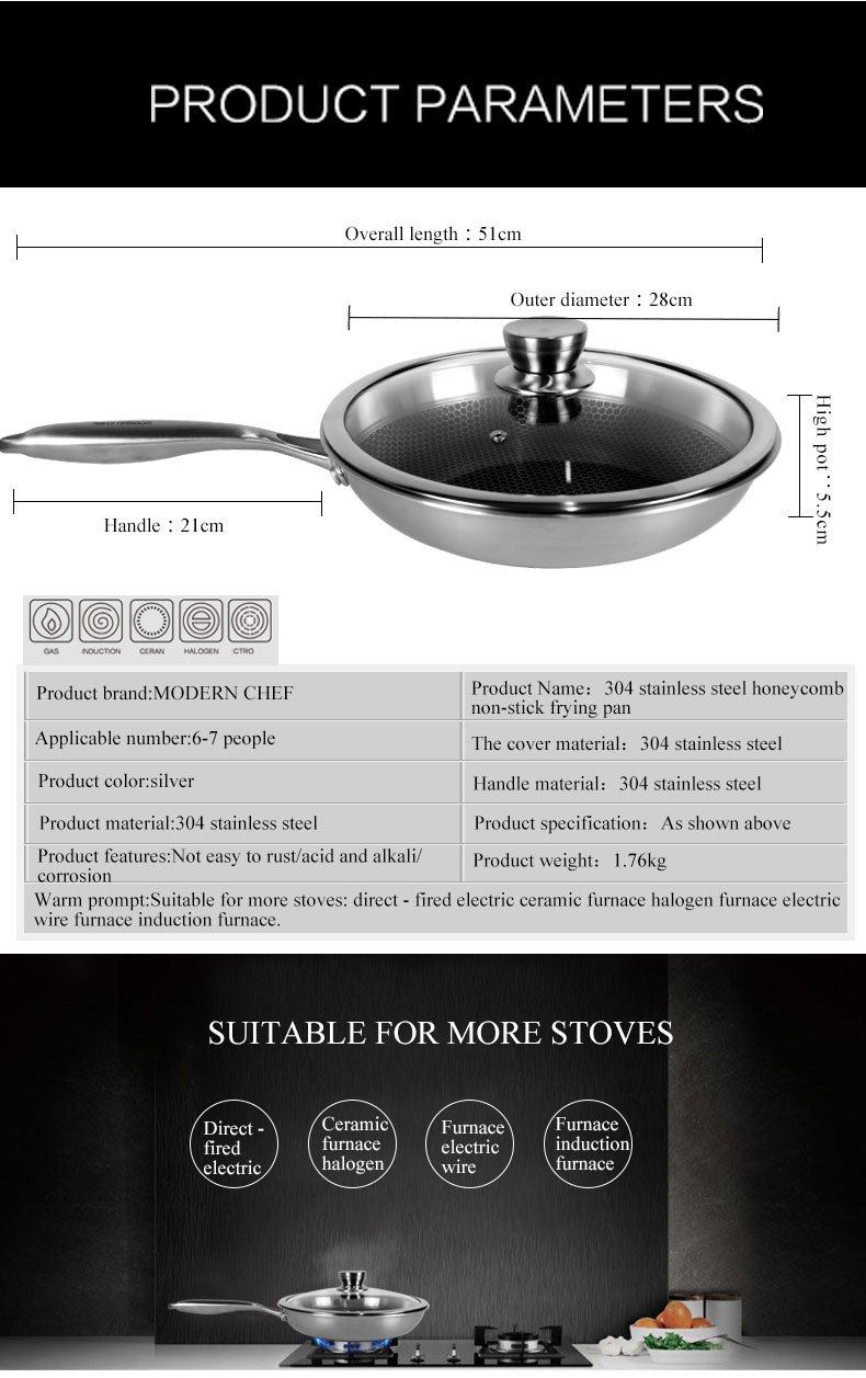 Sconosciuto 28CM/11INCH WITH CLEAR GLASS COVER,3.4QUART 3-PLY STAINLESS STEEL NON-STICK FRY PAN …
