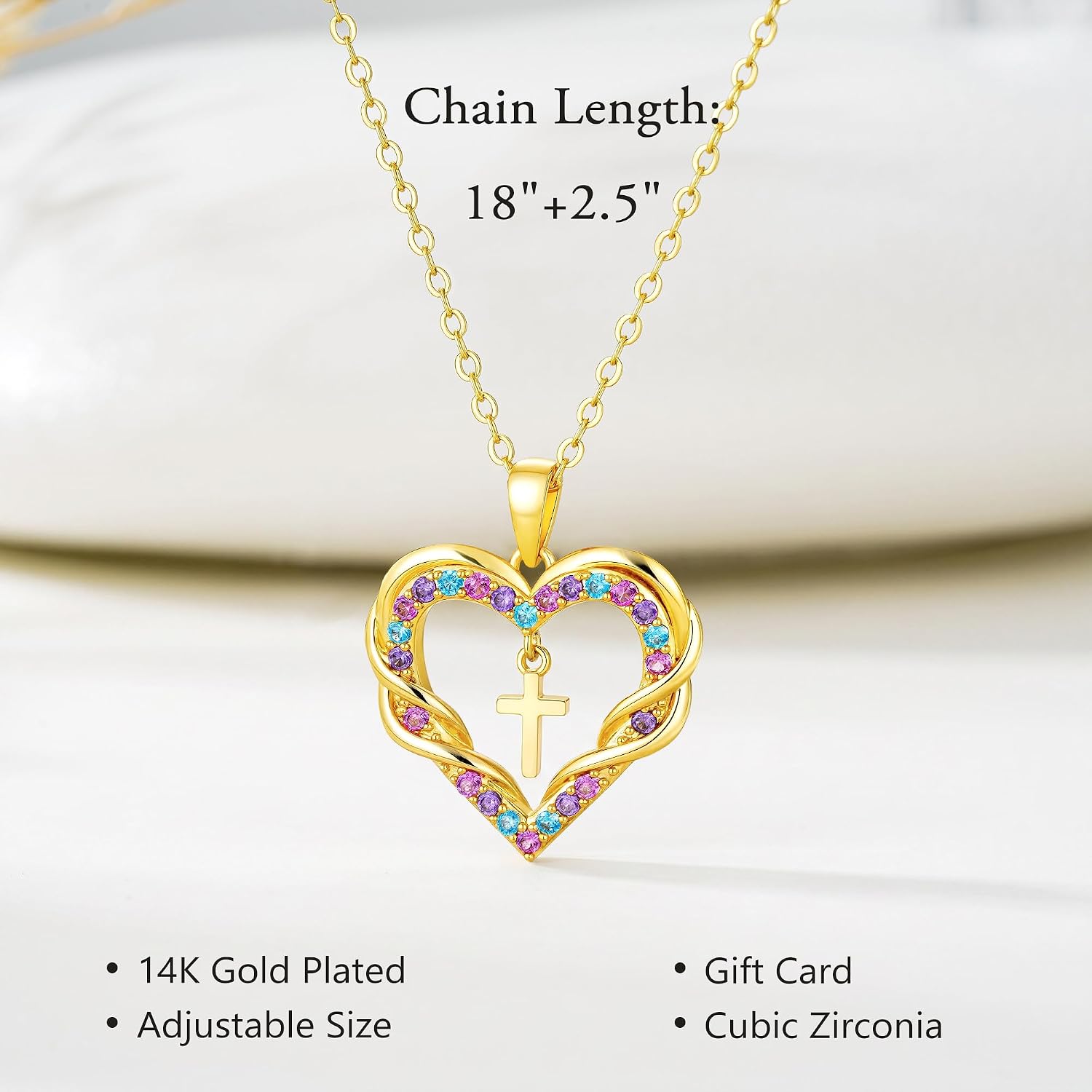 Turandoss Cross Necklace for Women Girls, Heart Jewelry Birthday Gift