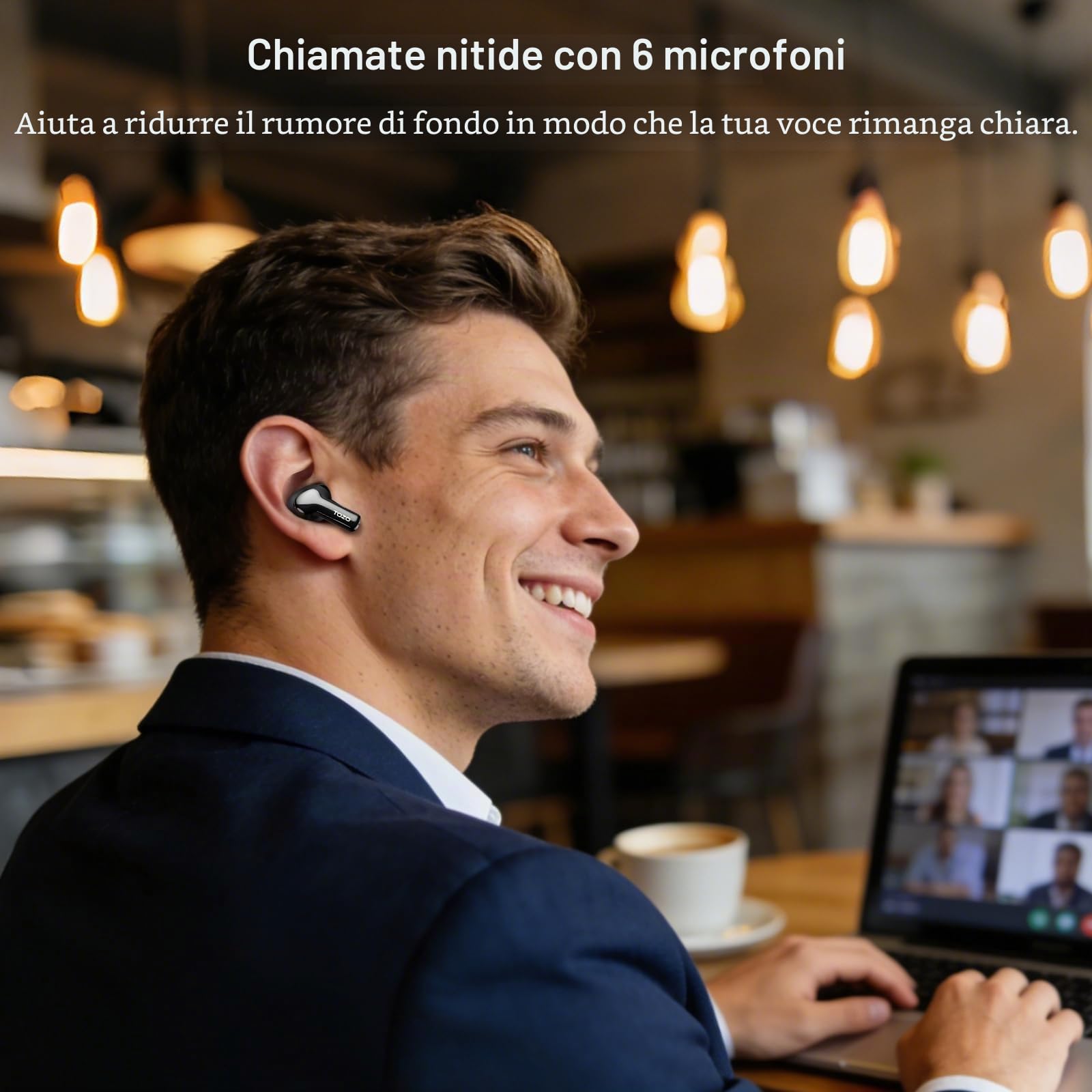 TOZO NC3 Cuffie Bluetooth 5.3 con Ibrido ANC Chiamata IA ENC | ORIGX 2.0 Acustica EQs Regolazione 68 Ore Riproduzione LED Schermo Gioco Modalità USB Tipo C IPX8