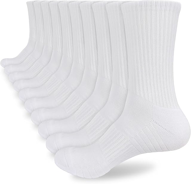 Mens White Black Cushioned Walking Sports Socks Anti Blister Hiking Work Cotton Support Socks for Men Size 9-12 uk Breathable Tennis Cycling Athletic socks 5 Pairs