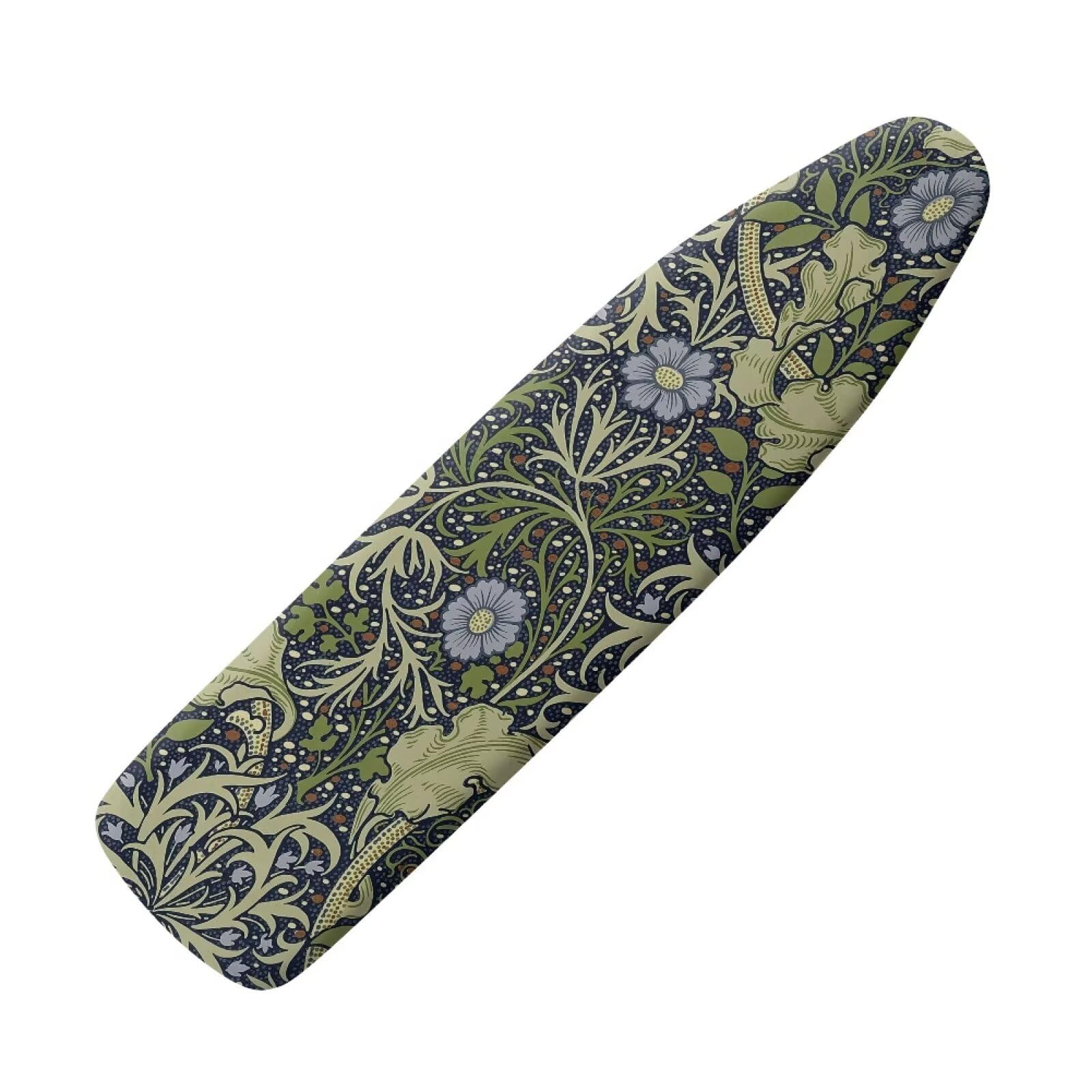 Drnuikhe Cyan William Morris Floral Print Ironing Board Cover Nylon Buckle Fastening Easy to Install Iron Decor Covers Standard with Elastic Edge Scorch Resistant Protective Lid for Iron Board