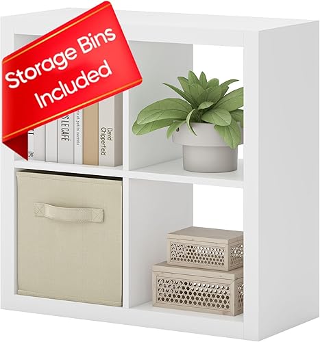 furtble Estantería con contenedores de almacenamiento, organizador de almacenamiento de 8 cubos con paneles traseros, estantería abierta de madera