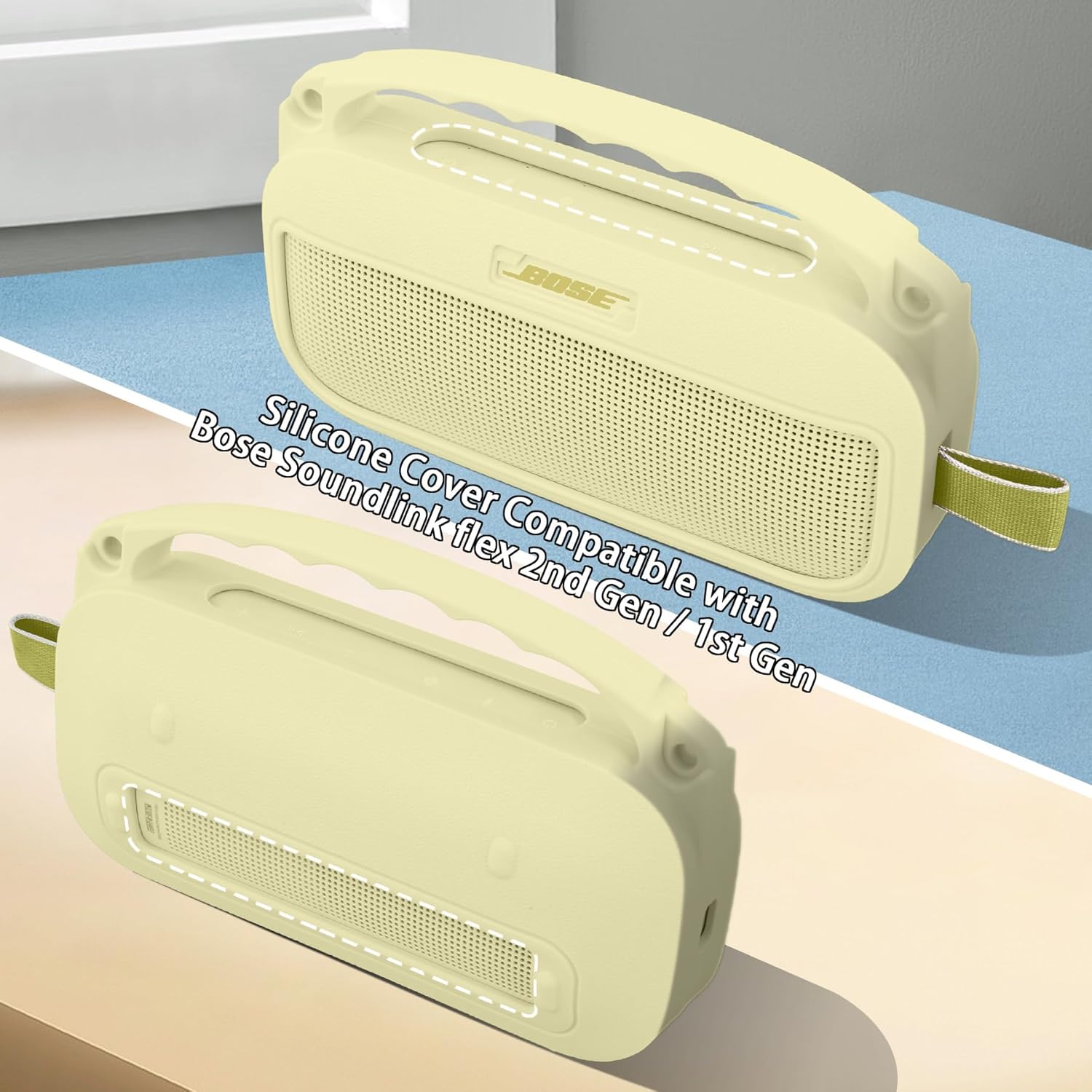 co2CREA Hard and Silicone Case Replacement for Bose New SoundLink Flex 2nd Gen Bluetooth Portable Speaker, with Carabiner and Shoulder Strap (Citrus Yellow Case) - Image 3