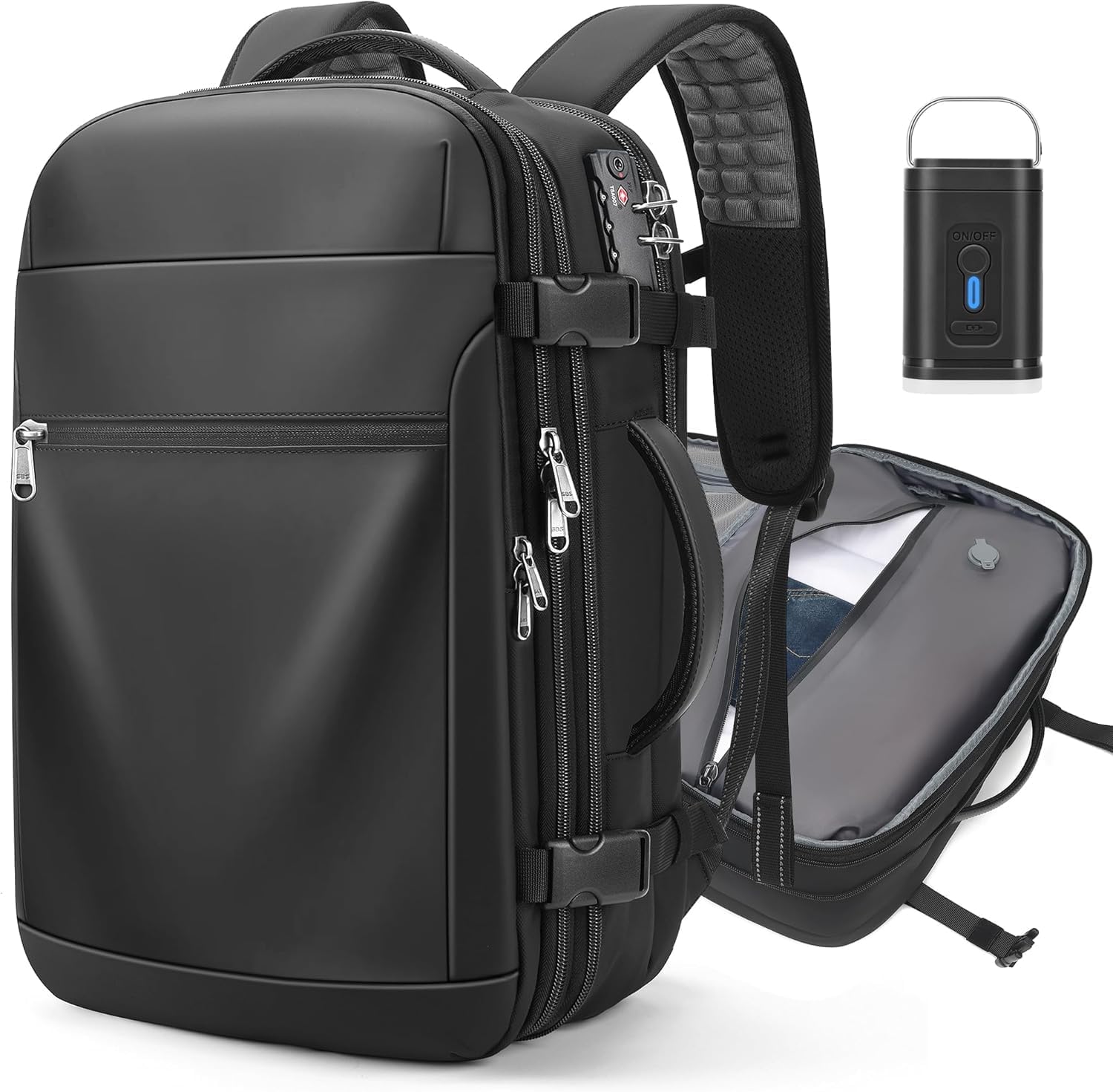 Vacuum Backpack Travel, Vacuum Seal Compression Travel Backpack with Pump, Laptop Compartment, 60L Expandable Water Resistant Business Carry-On Backpack, Black