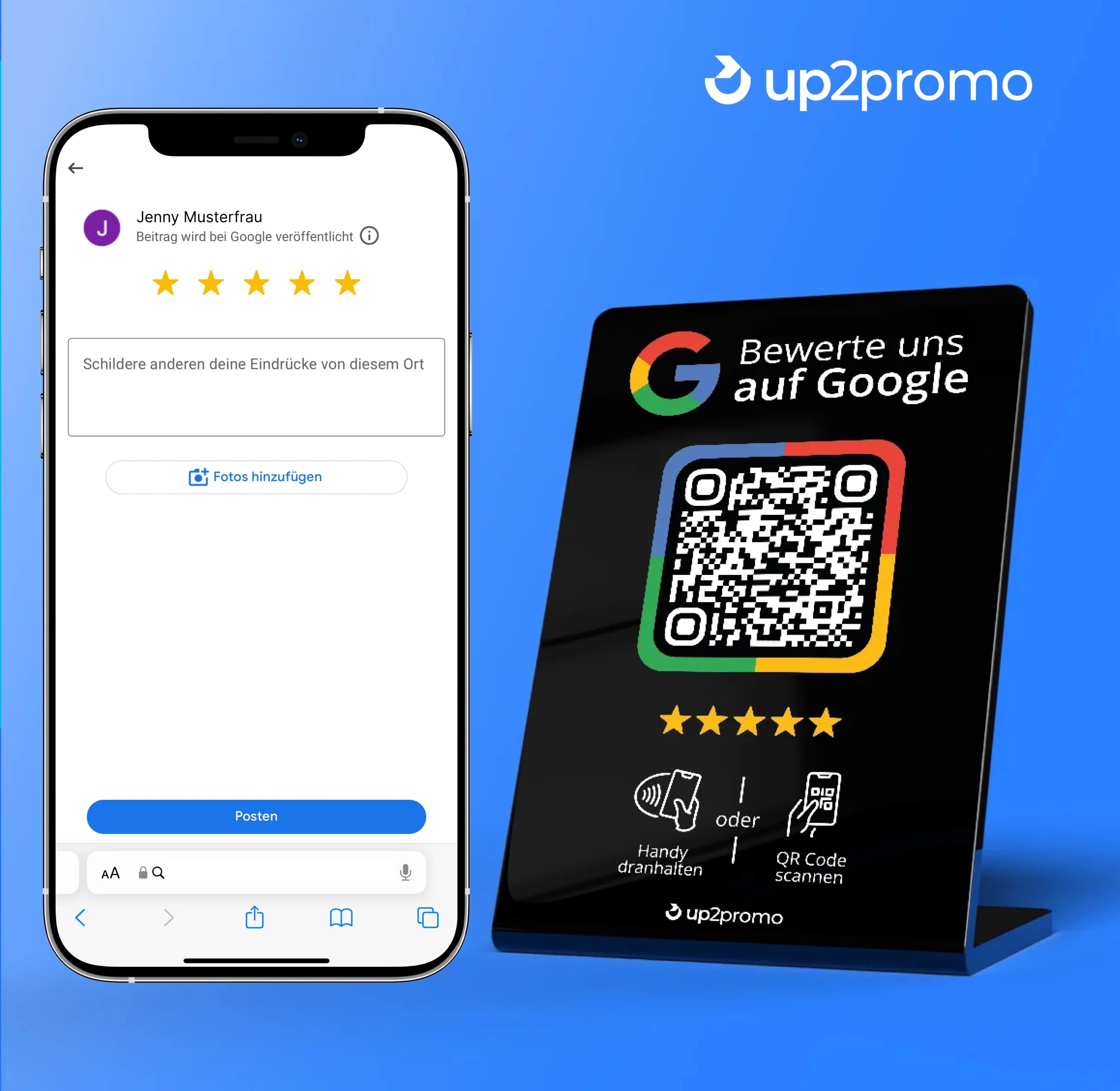 NFC & QR Aufsteller Display Schild Google Weiß S