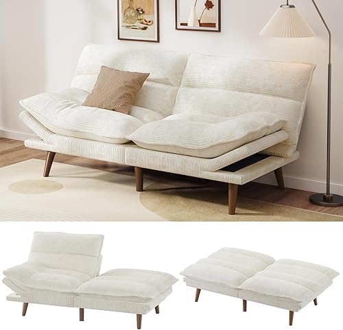 Miniatura 10 de Pipishell Sofá cama futón de pana de 66 pulgadas, convertible con respaldo y reposabrazos ajustables, sofá reclinable para espacios pequeños, sala