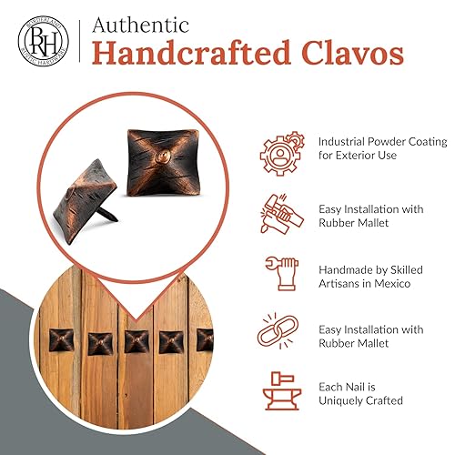 Miniatura 2 de Borderland Rustic Hardware - Paquete de 10 clavos decorativos de pirámide cuadrada de 1.25 pulgadas, hechos a mano, serie de puertas de granero por