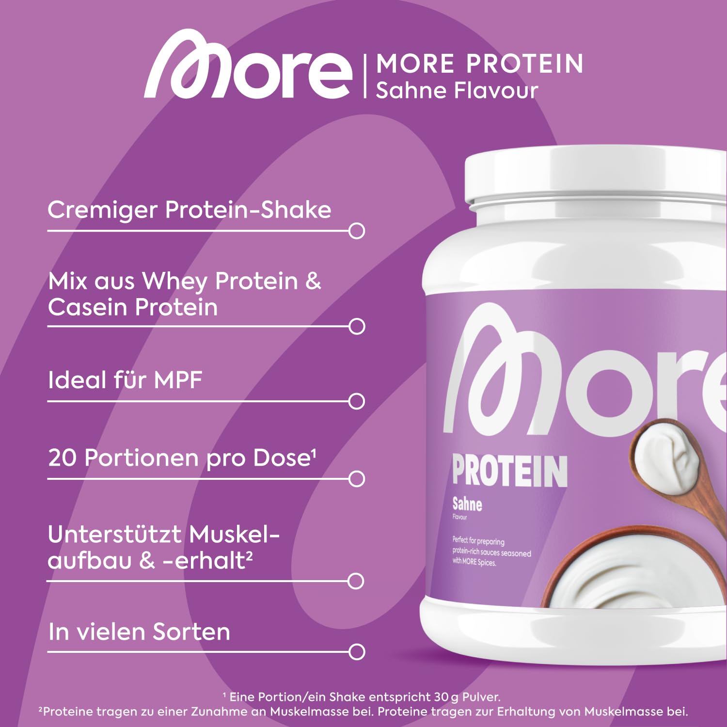More Protein Whey Casein Protein Pulver, Creme, 2x600g, 1.2kg, 40 Portionen - mit Laktase - Made in Germany, Laborgeprüft