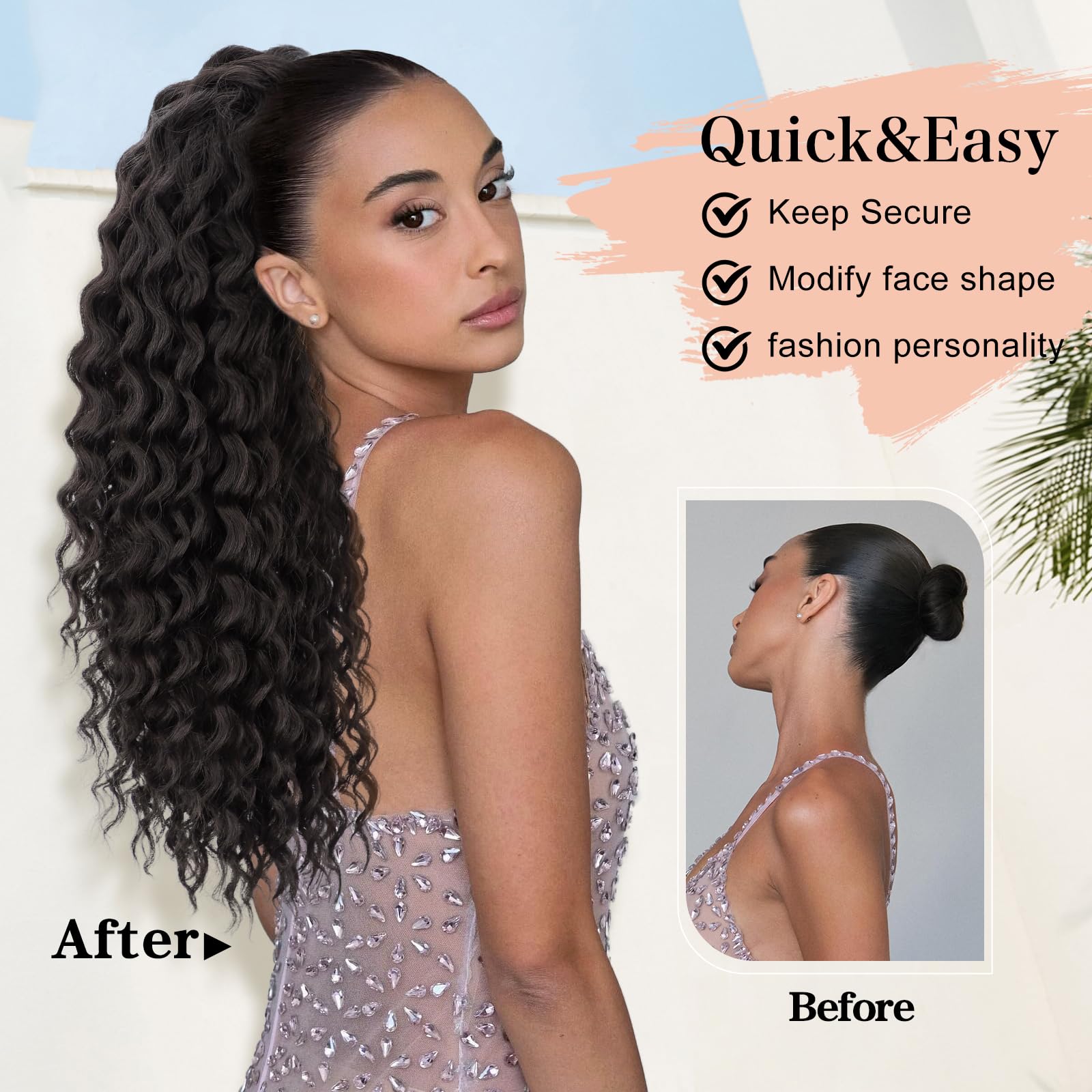 FREEMEIGE Curly Synthetic Ponytail Hair Extension for Black Women
