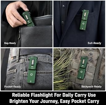 RovyVon E60 3-in-1 Rechargeable EDC Flashlight with White/UV/Red Sidelights | 1500 Lumens White Light, Green Beam(<5mW), 3W UV Light Front Combo, Slim Flat Flashlight for Outdoor, Camping, Emergencies