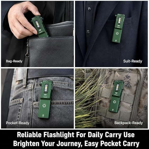 RovyVon E60 3-in-1 Rechargeable EDC Flashlight with White/UV/Red Sidelights | 1500 Lumens White Light, Green Beam(<5mW), 3W UV Light Front Combo, Slim Flat Flashlight for Outdoor, Camping, Emergencies