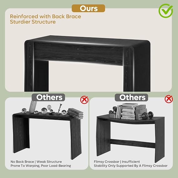 Bestier Computer Desk with 2 Drawers, 47 Inch Wood Home Office Desk, Small Writing Table with Curved Handles & Waterfall Rounded Edges, Cute Modern Desks for Bedroom Study Living Room, Black