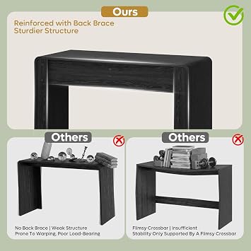 Bestier Computer Desk with 2 Drawers, 47 Inch Wood Home Office Desk, Small Writing Table with Curved Handles & Waterfall Rounded Edges, Cute Modern Desks for Bedroom Study Living Room, Black