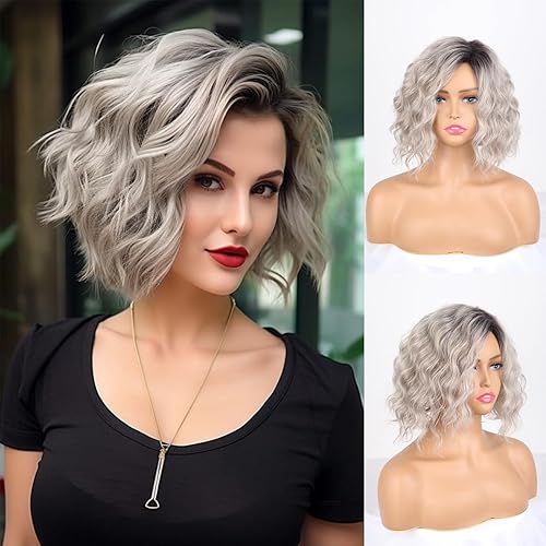 Matthia Short Curly Wavy Bob Wigs for White Women Ombre
