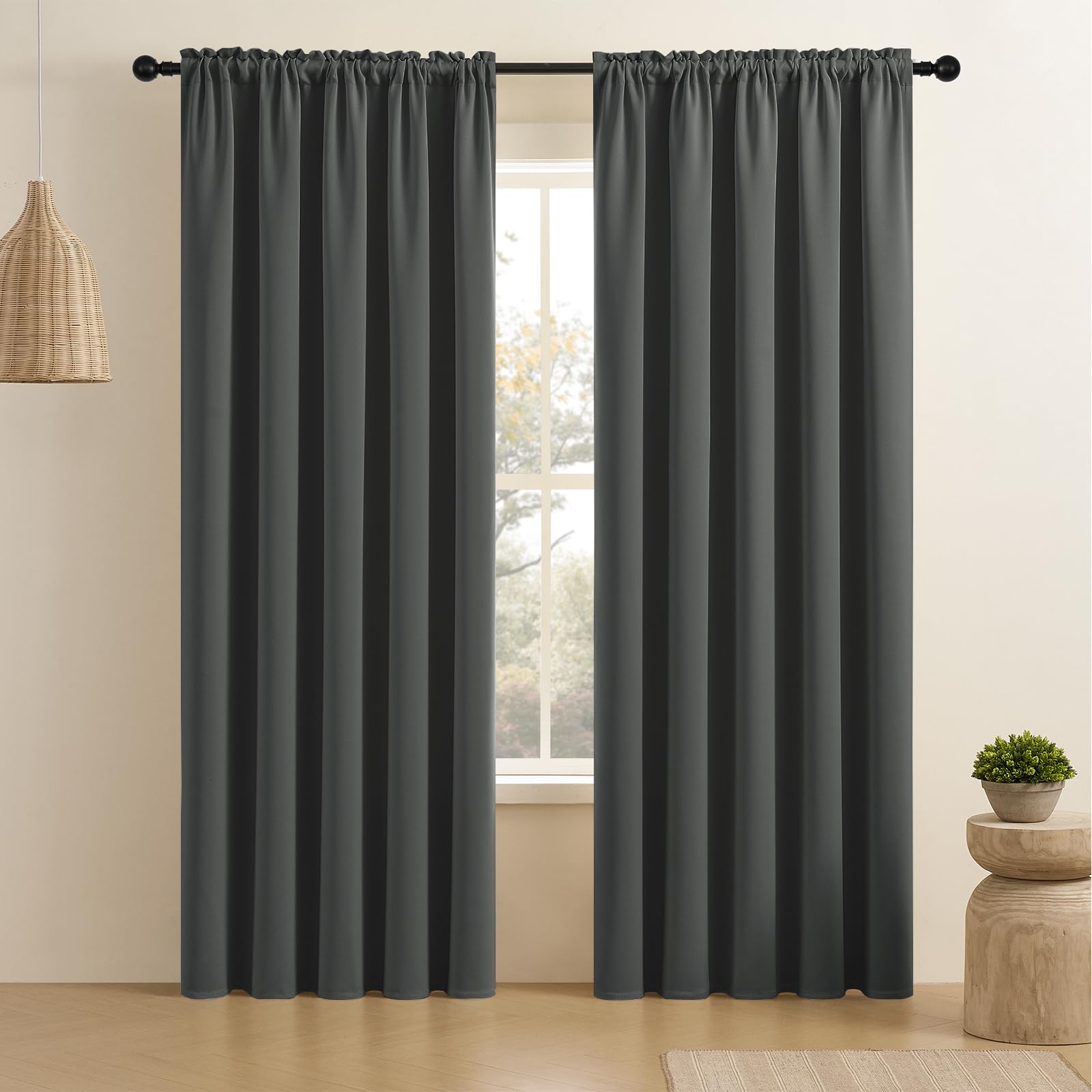CUCRAF Dark Grey Blackout Curtains 84 inch Length 2 Panels Set