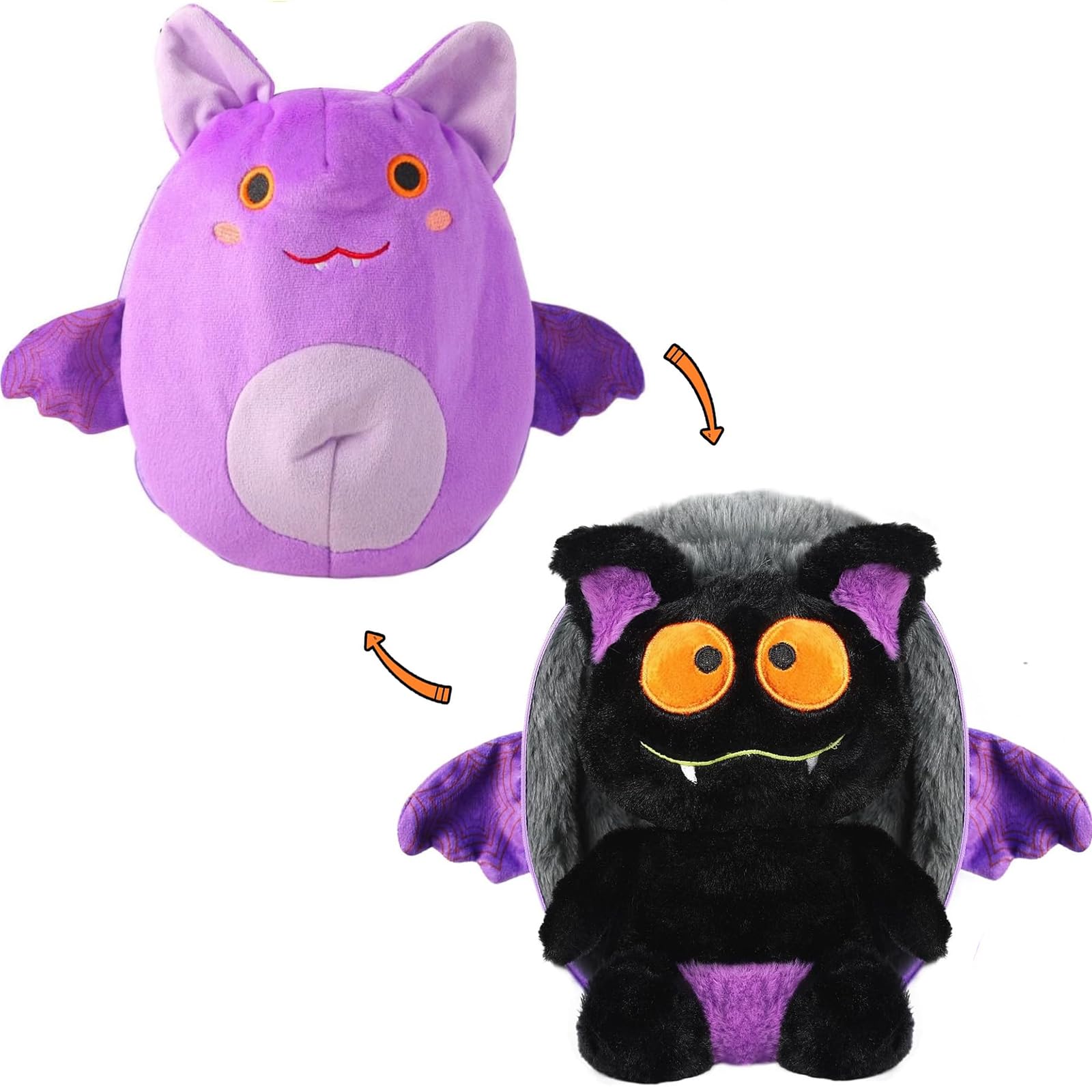 Reversible Bat Stuffed Animal Soft Bat Plushies Pillow with Zipper Cute Reversible Plushie Halloween Doll 2-in-1 Christmas Birthday