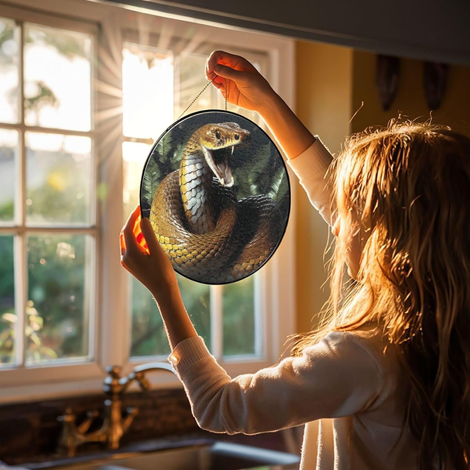 Stained Glass Window Hanging Cobra Snake Sun Catchers Indoor Outdoor Decor Window Suncatcher Door Garden Sunroom Sun Catcher Home Decor Birthday Christmas for Mom Men