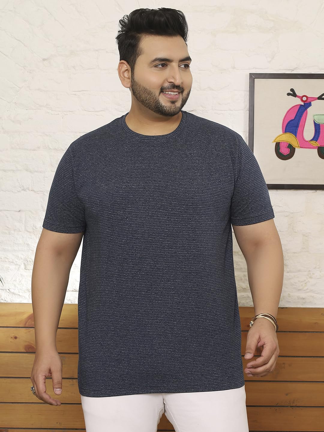 Bigbanana Męska koszulka z okrągłym dekoltem w paski plus size