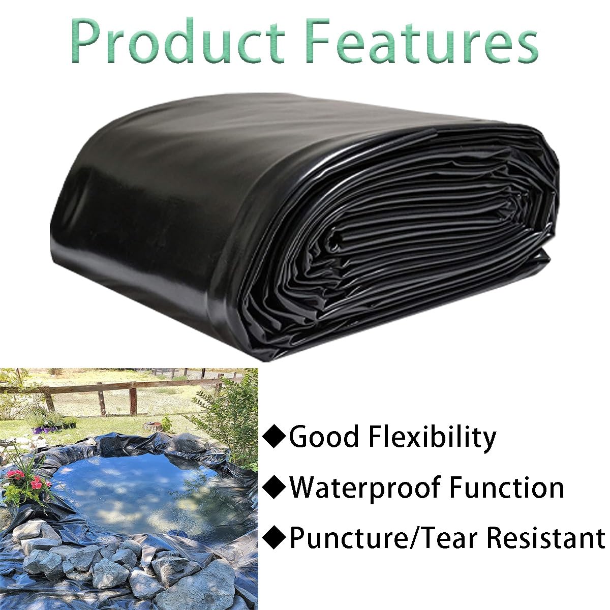 Telo impermeabile per stagni koi, spessore 0,12 mm, per caratteristiche da giardino, disponibile in 3 x 5 m, 6 x 8 m, 9 x 11 m, 12 x 16 m, 15 x 15 m