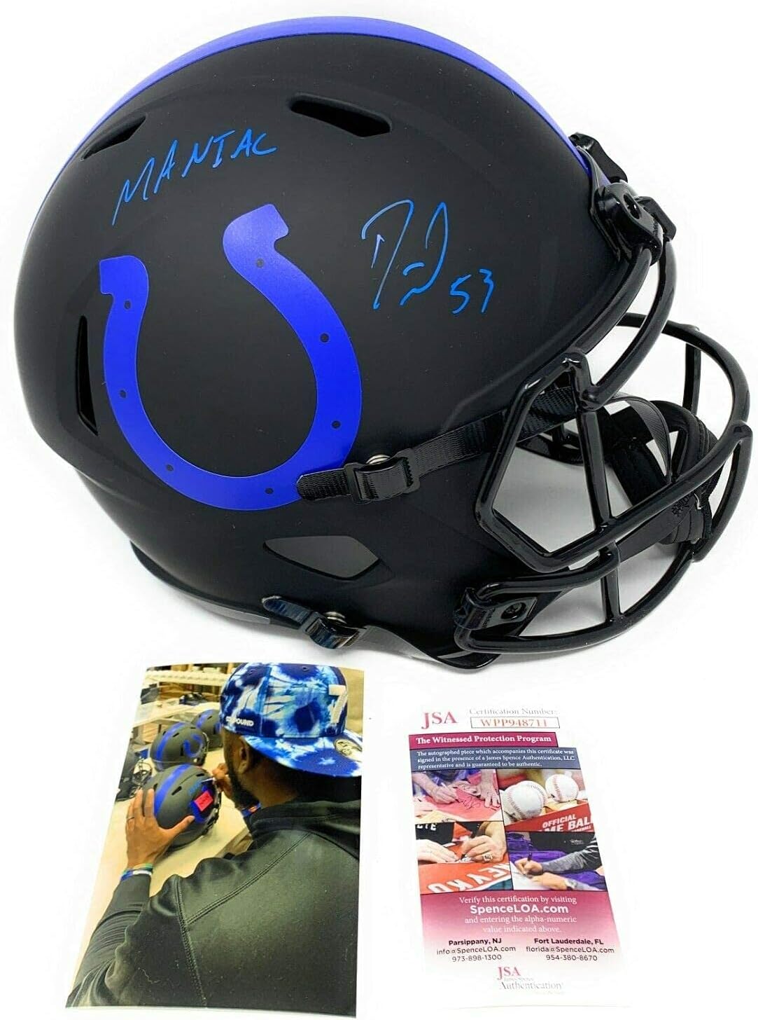 Darius Leonard Indianapolis Colts Signed Autograph Rare ECLIPSE Speed Full Size Helmet THE MANIAC INSCRIBED JSA Witnessed Certified : Collectibles & Fine Art