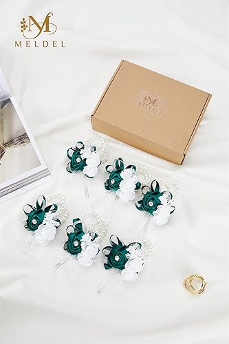 Miniatura 4 de Meldel Pulseras de ramillete de muñeca para boda, madre de novia y novio, rosa de seda verde, muñeca de mano, graduación, ceremonia, aniversario,