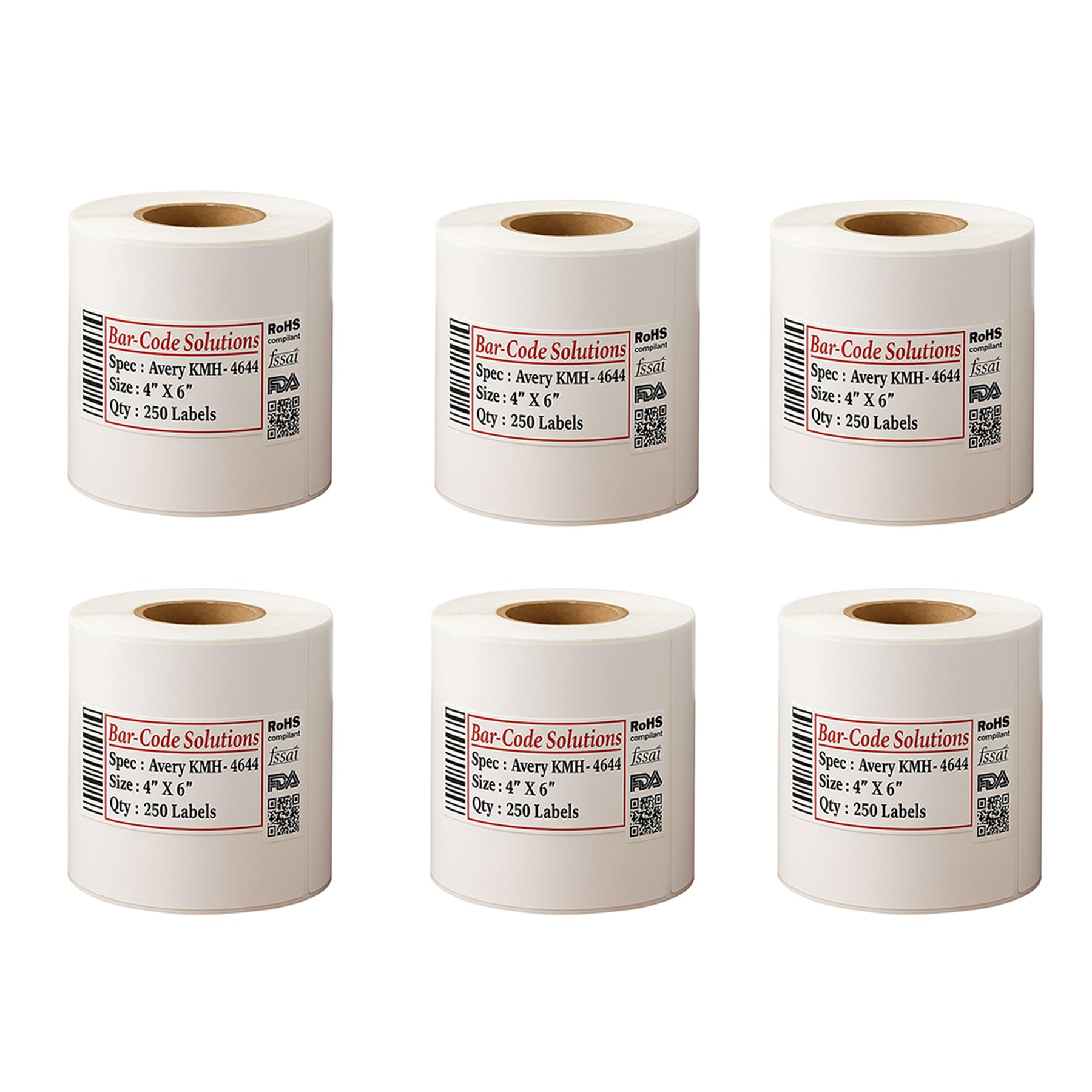 Avery-Dennison Fasson Thermal Transfer Labels | 4 x 6 Inch | 250 Labels Roll | 1 Inch Core | Tearable & Crisp Print | Requires Thermal Ribbon | Pack of 6