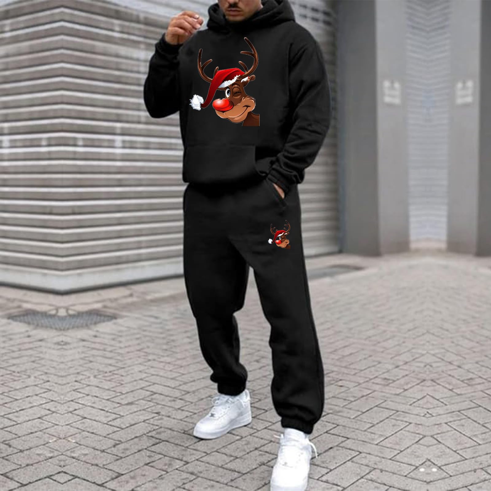 Weihnachts Jogginganzug Herren Damen Lustige Weihnachts 2-Teilig Ugly Reindeer Tracksuit Set Hoodie und Jogginghose Xmas Style Trainingsanzug Unisex Kapuzenpullover Sportanzug