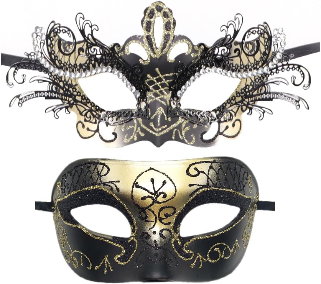 Coolwife Couples Masquerade Masks Metal Venetian Mardi Gras Party Evening Prom Costume Mask