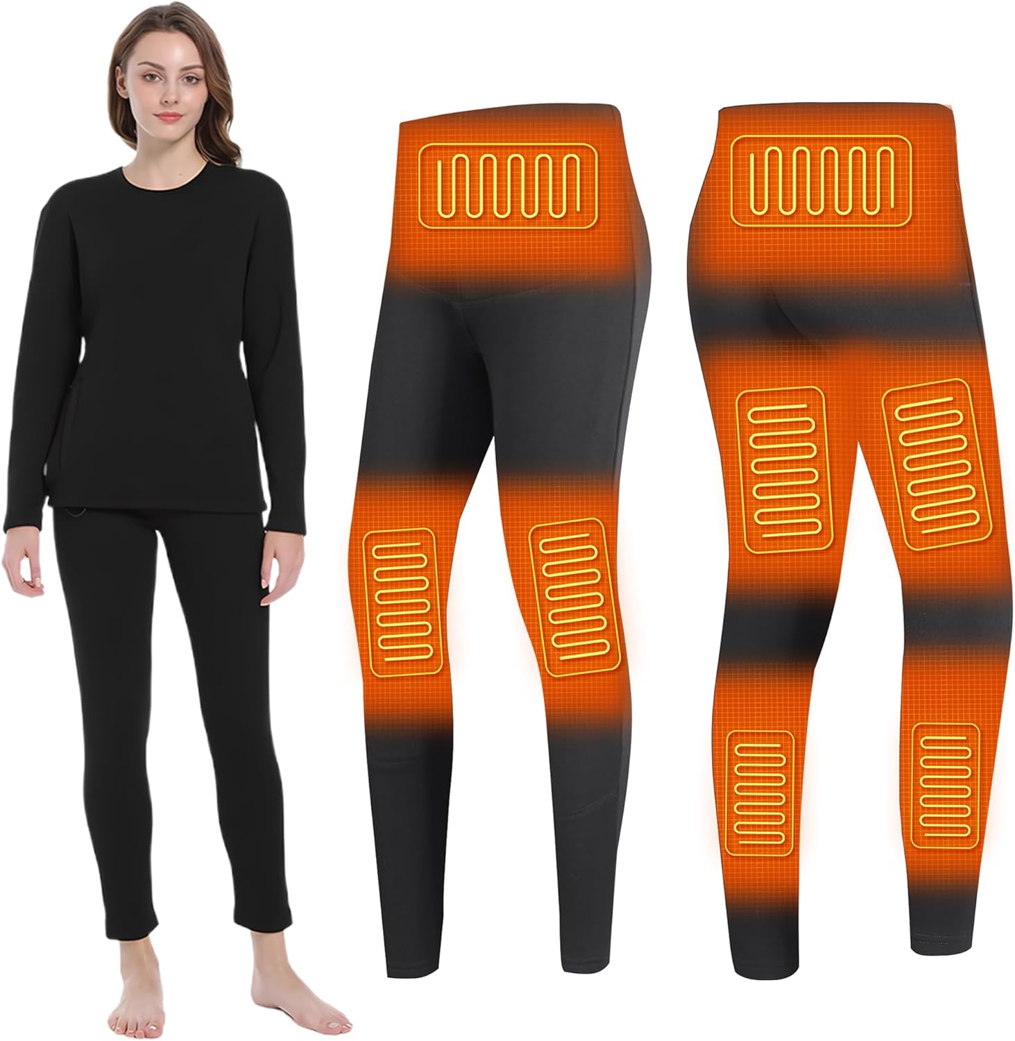 Women's Heated Thermal Pants, Electric Heating Underwear Pants with 8 Heating Zones Fleece Liner Warm Snow Leggings