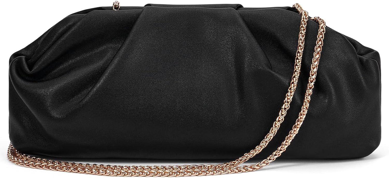 RNIEGA Cloud Dumpling Handbag for Women Pleated Vegan Leather Clutch Purse Lightweight Ruched Crossbody Bag for Wedding