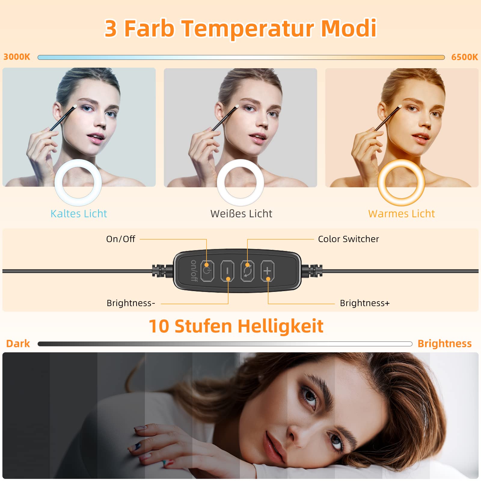 Evershop Luce ad anello per laptop, PC, videoconferenza, 2 pezzi, anello Light da 5", tavolo con treppiede e supporto per cellulare, 3 colori di luce, 10 livelli di luminosità, girevole a 360°