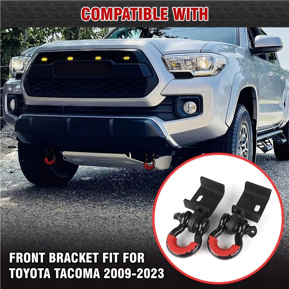 OUTMX with 3/4 Inch D Ring Shackle Front Tow Hook Bracket Compatible for Toyota Tacoma 2009-2024 for Trucks for Front Bumper(1 Set)