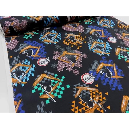 amazon 鬼滅の刃 シルエット ブラック オックス生地 キャラクター 生地 布地 プリント コットン 入園 きめつのやいば 炭治郎 たんじろう 布 生地 通販