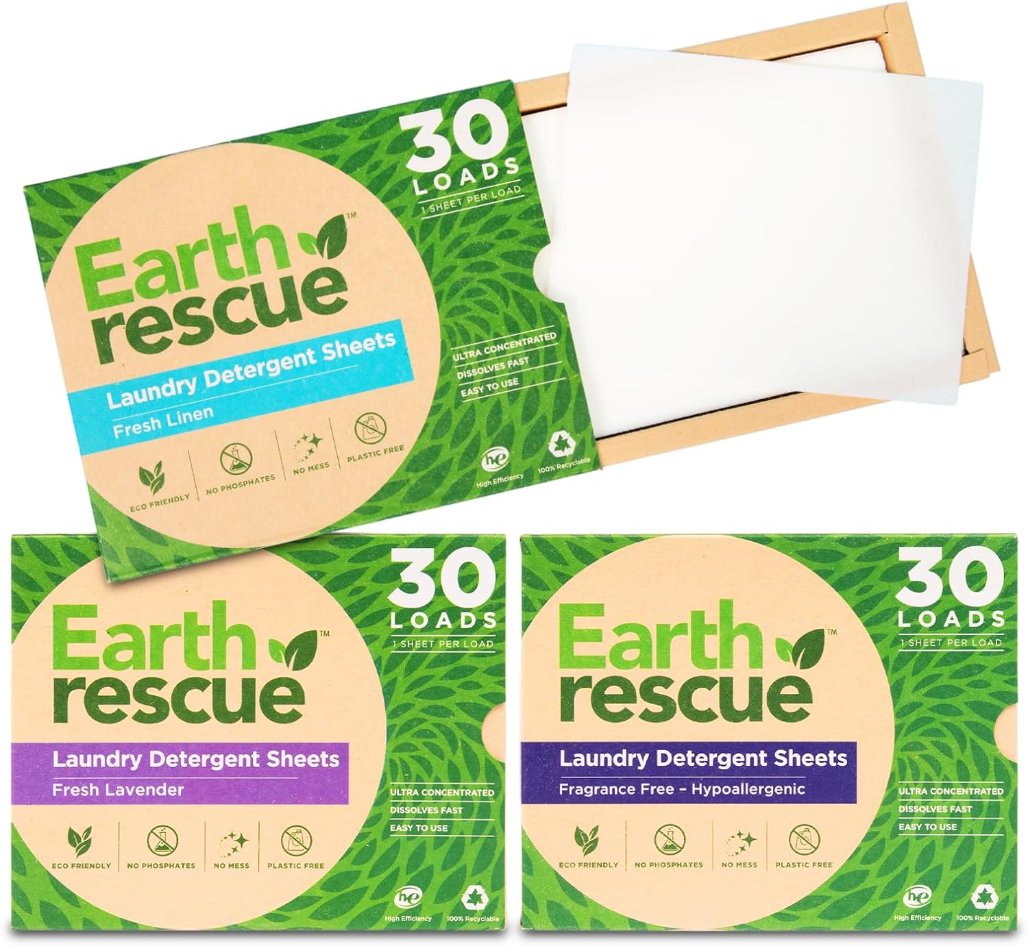 Laundry Detergent Sheets Bundle – Up to 180 Loads (90 Sheets Total) Unscented, Hypoallergenic, Liquidless Dry Laundry Detergent – for Sensitive Skin, Eco-Friendly, Fragrance-Free Fresh Linen, Lavender