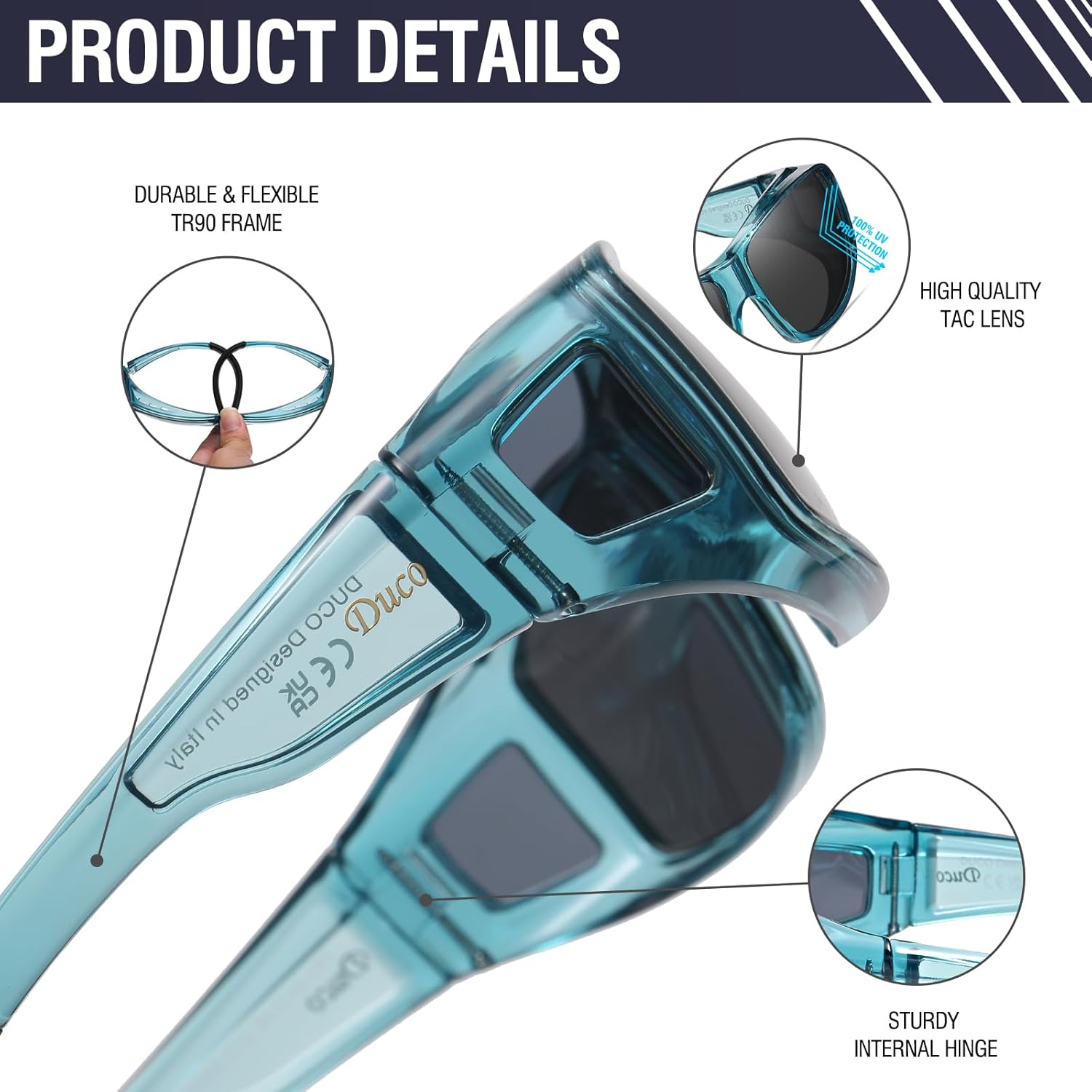 DUCO Fit Over Sunglasses for Men and Women Polarized UV400 Protection Wrap Around Driving Oversized Shades DC8968 - Image 4