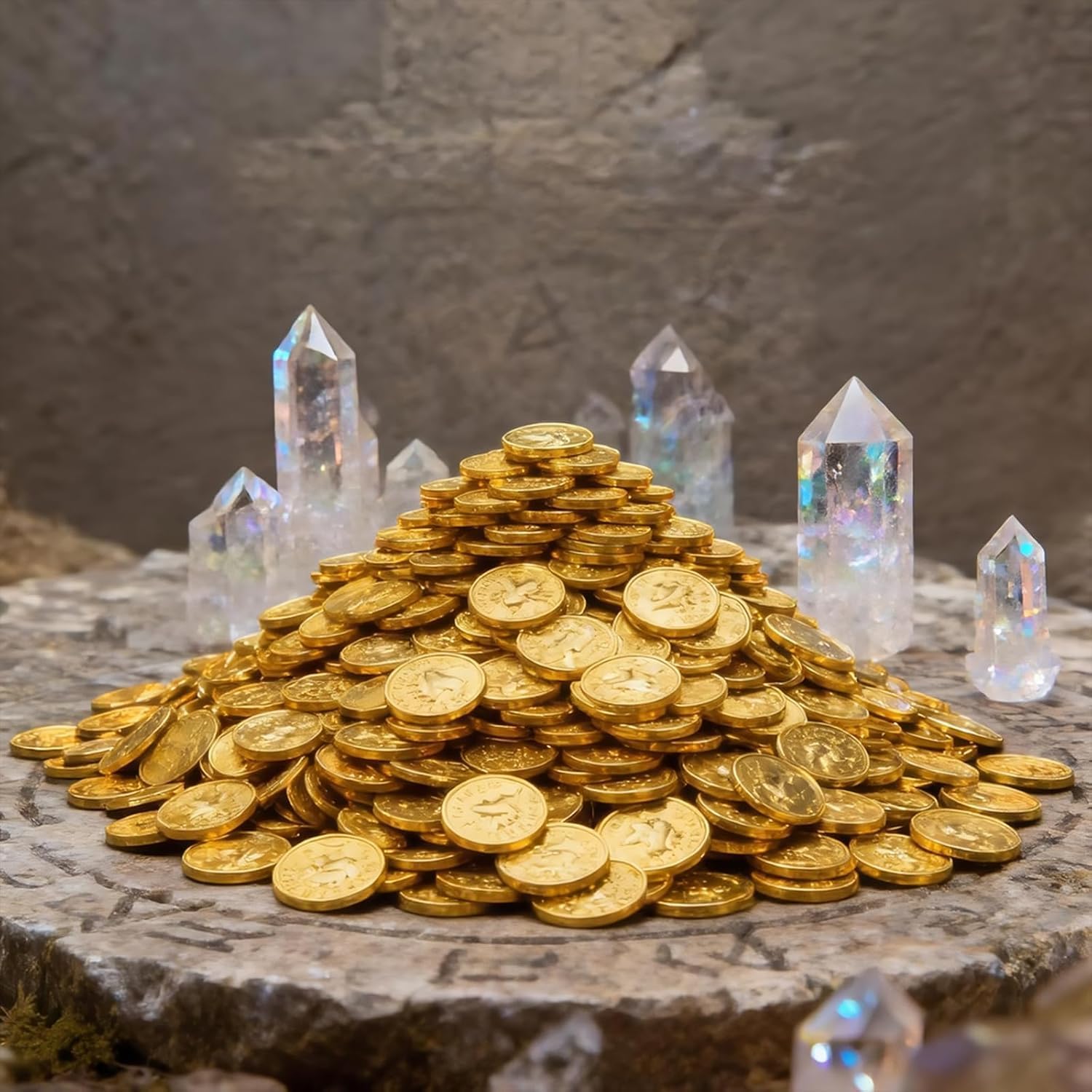 Fake Gold Coins - 100 Pieces Tiny Golden Coin for Crafts, Party Favors,Photography Props Miniatures, Miniature Landscape, Vase Filler, Train Set Scenery, Treasure Chest Decoration,Mini Decoration