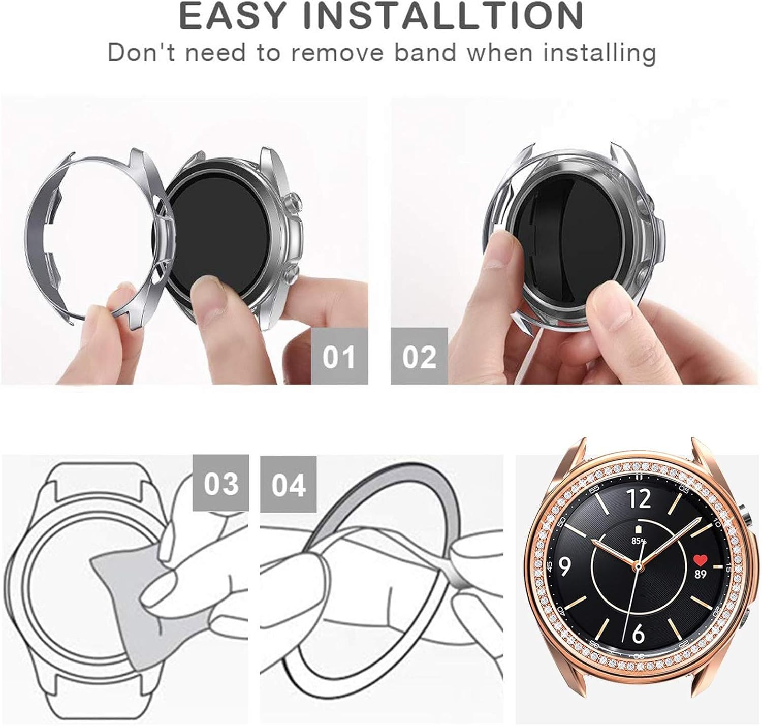 Abanen Case Cover with Bezel for Galaxy Watch 3 41mm, Soft Flexible TPU Bumper Case with Bling Crystal Watch Bezel Protective Cover Ring for Samsung Galaxy Watch3 41mm