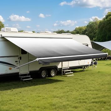 14FT RV Awning Fabric Replacement, Heavy Duty 4-PLY Vinyl Camper Awning, Universal Outdoor Canopy for Camper, Trailer, Motorhome Awnings for All Awning Brands - Black Fade Fabric 13 2"
